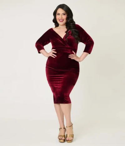Unique Vintage Plus Size Shailene Pencil Dress In Red