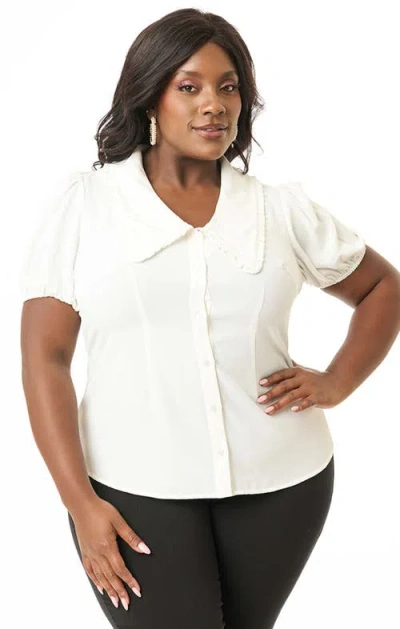 Unique Vintage Plus Size Short Sleeve Oversized Collar Blouse