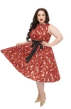 Unique Vintage Plus Size Sleeveless Belted Swing Dress In Burgundy