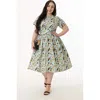 Unique Vintage Plus Size Smocked Back Swing Dress In Green