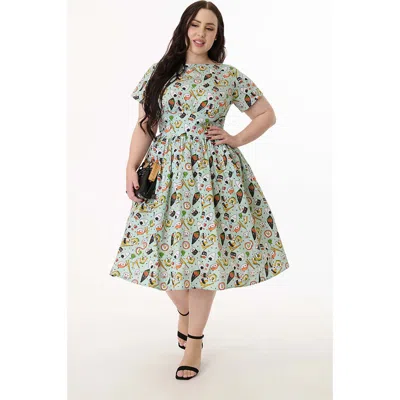 Unique Vintage Plus Size Smocked Back Swing Dress In Green