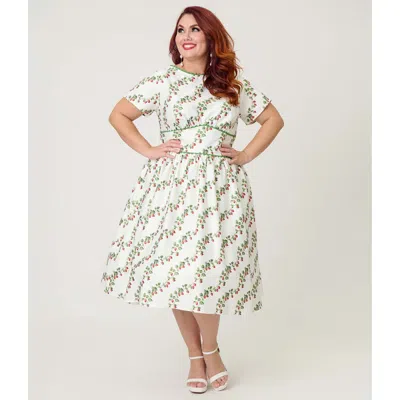 Unique Vintage Plus Size Smocked Back Swing Dress In Neutral
