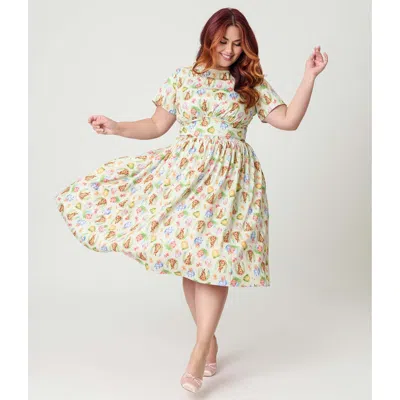 Unique Vintage Plus Size Smocked Back Swing Dress In White
