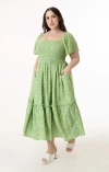 Unique Vintage Plus Size Smocked Bodice Midi Dress