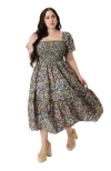 Unique Vintage Plus Size Smocked Bodice Midi Dress In Purple