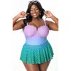 Unique Vintage Plus Size Spaghetti Strap Sweetheart Skirted One Piece Swimsuit In Multi