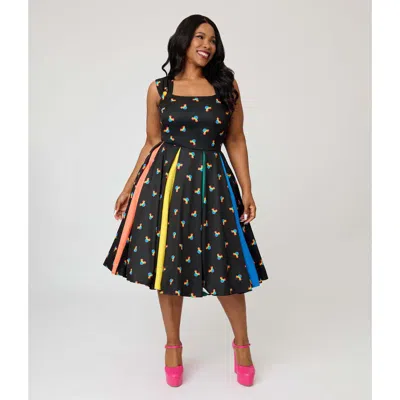 Unique Vintage Plus Size Square Neck Sleeveless Godet Swing Dress In Multi