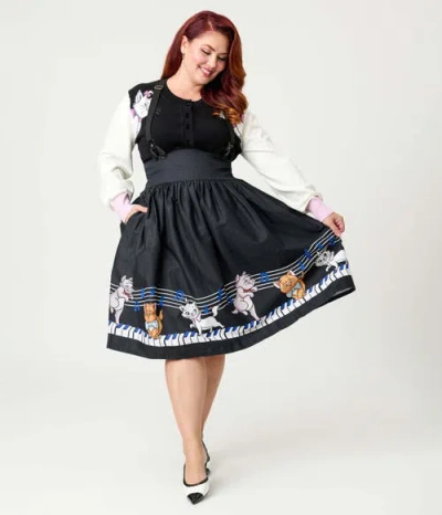 Unique Vintage Plus Size Suspender Swing Skirt In Black