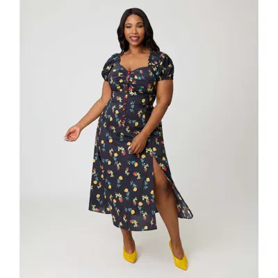 Unique Vintage Plus Size Sweetheart Midi Dress In Black
