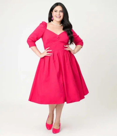 Unique Vintage Plus Size Sweetheart Neckline Lamar Swing Dress In Pink