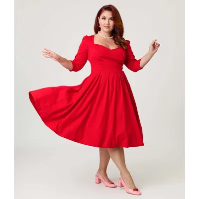 Unique Vintage Plus Size Sweetheart Swing Dress In Red
