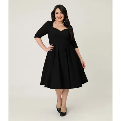 Unique Vintage Plus Size Sweetheart Swing Dress In Black