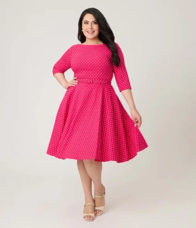 Unique Vintage Plus Size Three Quarter Sleeve Belted Devon Swing Dress In Multi