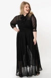 Unique Vintage Plus Size Three Quarter Sleeved Starlet Duster In Black