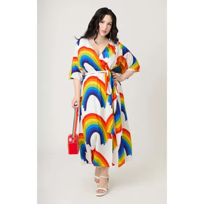 Unique Vintage Plus Size Tie Wrap Surplice Midi Dress