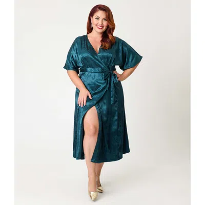Unique Vintage Plus Size Tie Wrap Surplice Midi Dress In Transparent