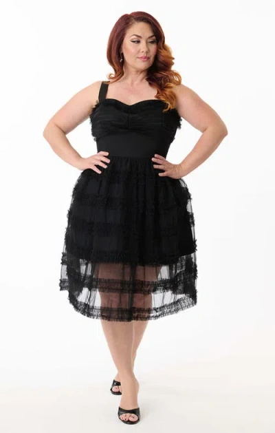 Unique Vintage Plus Size Tiered Sheer Swing Dress In Black