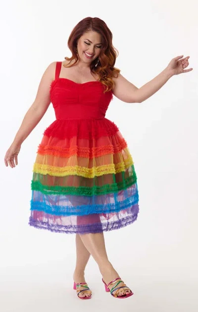 Unique Vintage Plus Size Tiered Sheer Swing Dress In Multi