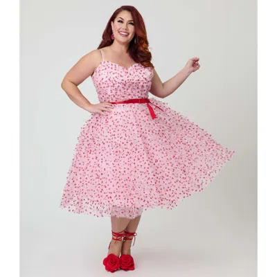 Unique Vintage Plus Size Tulle Sweetheart Cupcake Swing Dress In Blue