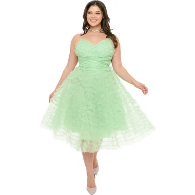 Unique Vintage Plus Size Tulle Sweetheart Cupcake Swing Dress In Mint Green