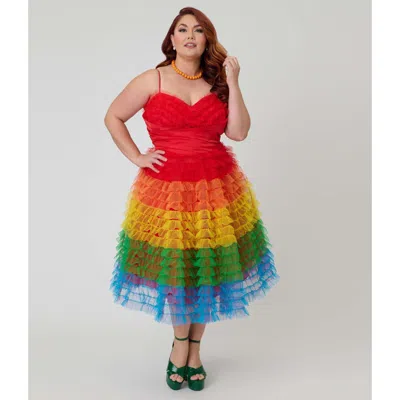 Unique Vintage Plus Size Tulle Sweetheart Cupcake Swing Dress In Multi