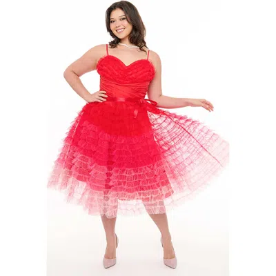 Unique Vintage Plus Size Tulle Sweetheart Cupcake Swing Dress In Pink Ombre