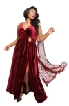 Unique Vintage Plus Size Velvet Cape Gown In Burgundy