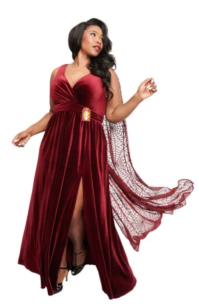 Unique Vintage Plus Size Velvet Cape Gown In Burgundy