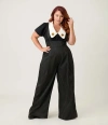 Unique Vintage Plus Size Wide Leg Rochelle Suspender Pants In Black