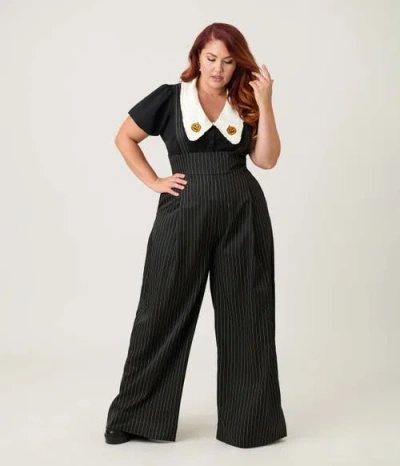 Unique Vintage Plus Size Wide Leg Rochelle Suspender Pants In Black