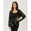 Unique Vintage Printed Knit Long Cardigan In Black