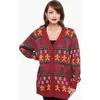 Unique Vintage Printed Knit Long Cardigan In Burgundy Gingerbread