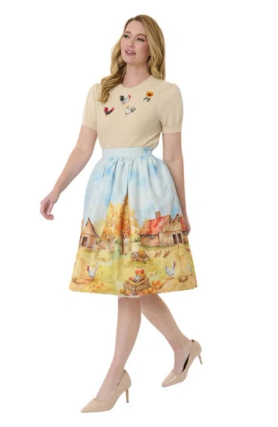 Unique Vintage Printed Woven Gellar Skirt In Yellow