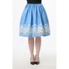 Unique Vintage Printed Woven Gellar Swing Skirt In Blue
