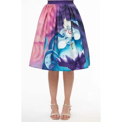 Unique Vintage Printed Woven Gellar Swing Skirt In Purple/pink/blue