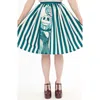 Unique Vintage Printed Woven Gellar Swing Skirt In Teal White Stripes
