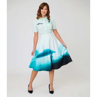 Unique Vintage Retro Style High Waist Vivien Swing Skirt In Blue