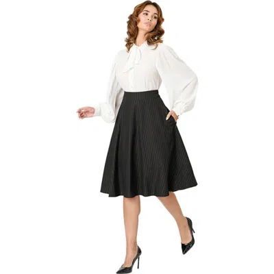 Unique Vintage Retro Style High Waist Vivien Swing Skirt In Black