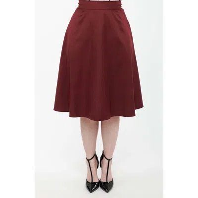 Unique Vintage Retro Style High Waist Vivien Swing Skirt In Burgundy