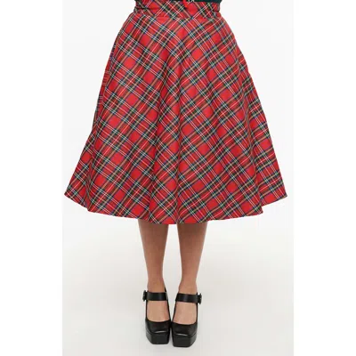 Unique Vintage Retro Style High Waist Vivien Swing Skirt In Red Plaid