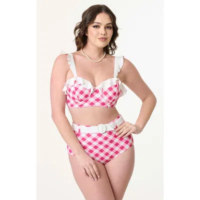 UNIQUE VINTAGE UNIQUE VINTAGE RUFFLED LONGLINE SOUTHAMPTON SWIM TOP