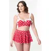 Unique Vintage Ruffled Longline Southampton Swim Top In Red
