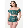 Unique Vintage Ruffled Ramona Swim Top In Green Tiger Print