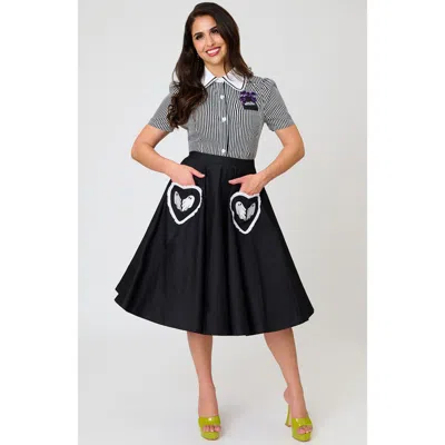 Unique Vintage Sally Swing Skirt In Black