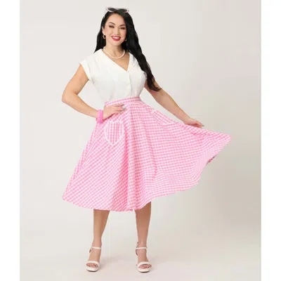 Unique Vintage Sally Swing Skirt In Pink
