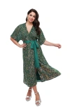 Unique Vintage Sequin Tie Wrap Surplice Midi Dress In Green