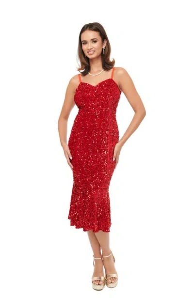 Unique Vintage Sequin Wiggle Dress In Red