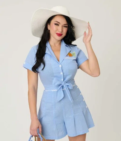 Unique Vintage Shirley Crop Top In Blue