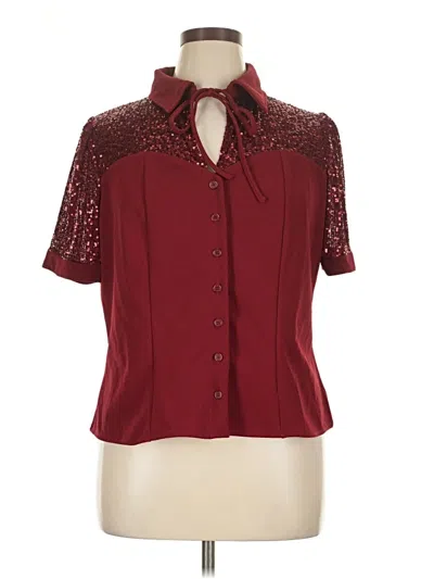 Pre-owned Unique Vintage Short Sleeve Blouse In Burgundy