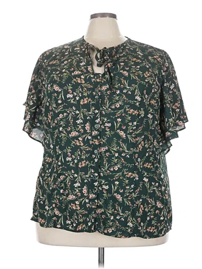 Pre-owned Unique Vintage Short Sleeve Blouse In Green